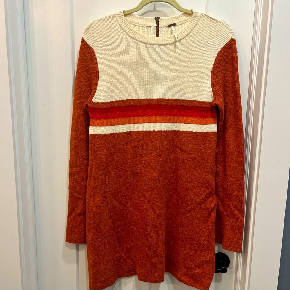 Free People Linen Blend Sweater Dress Color Block Women's Size Medium Zip‎ Back